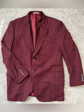 Men's Burgundy Pinstripe Blazer - Classic Single-Breasted Blazer